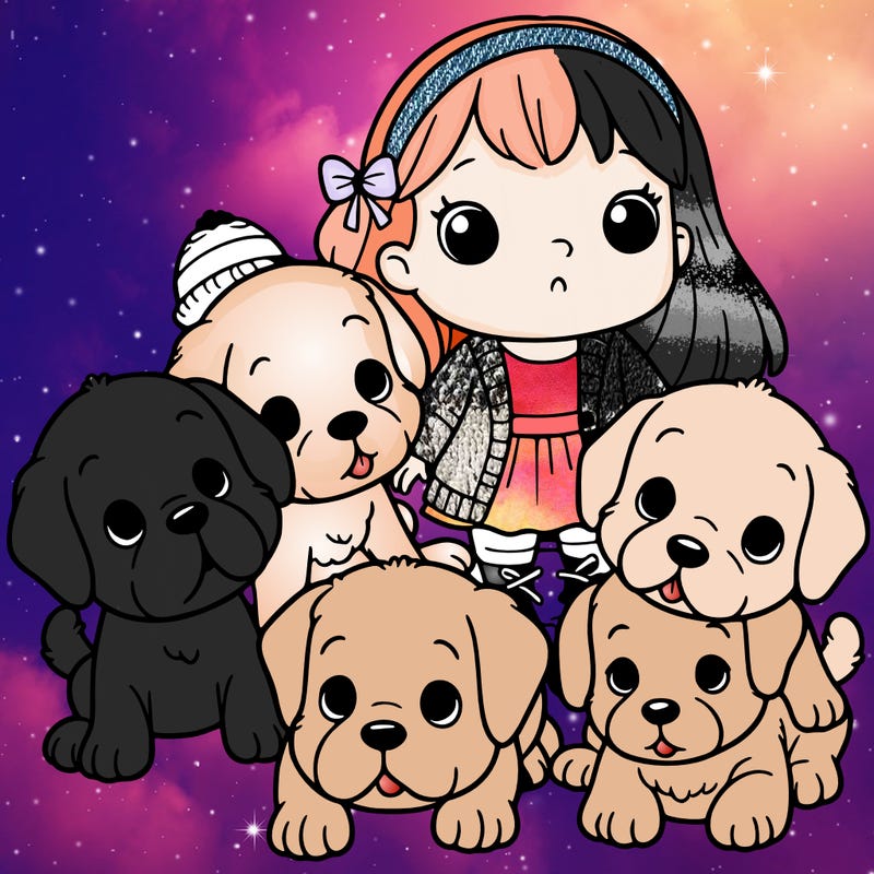 puppies with a little girl