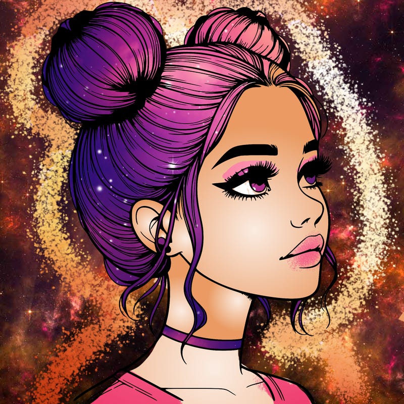 realistic girl with buns on the top of her head