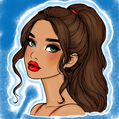 realistic girl with a ponytail on her hair and lips