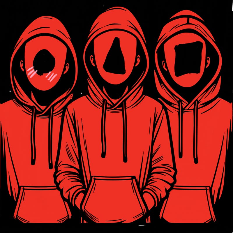 3 faceless people in  hoodies