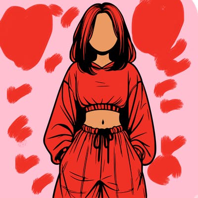 realistic girl faceless with baggy pants and a crop top