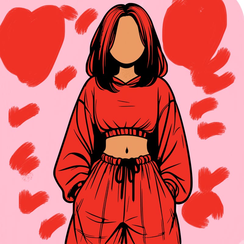 realistic girl faceless with baggy pants and a crop top