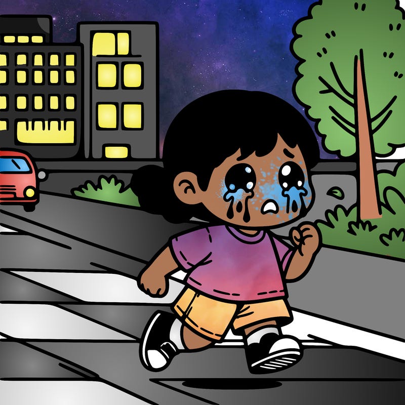 girl crying alone on the street running