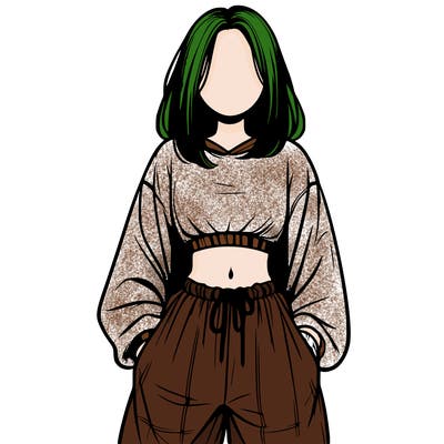 realistic girl faceless with baggy pants and a crop top