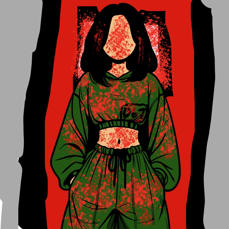 realistic girl faceless with baggy pants and a crop top