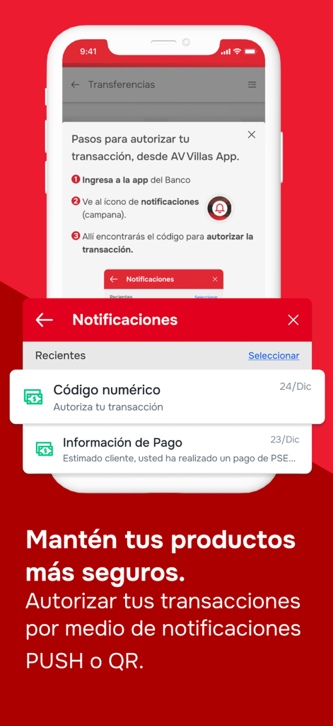 AV Villas App - Interface de l'application AV Villas pour l'autorisation sécurisée des transactions via notifications push
