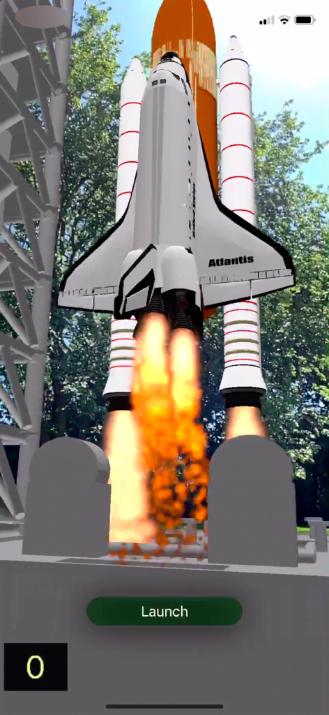 Space Shuttle AR - A 3D model of the Space Shuttle Atlantis launching in augmented reality with fire and smoke effects