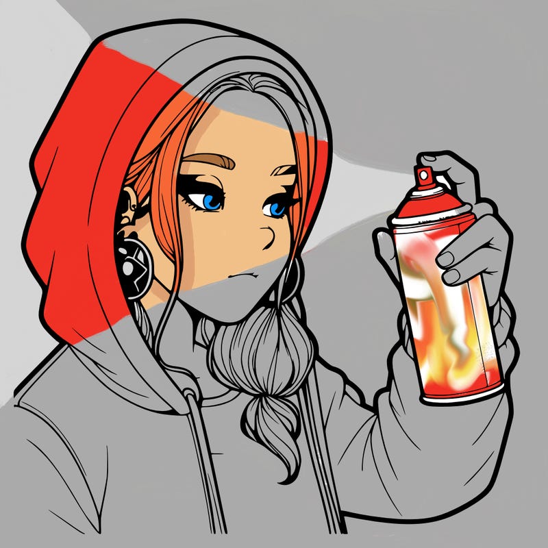 a realistic girl, spray painting