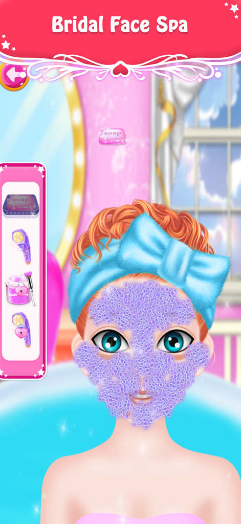 A bridal face spa scene from a princess makeup game for kids.