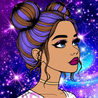 realistic girl with buns on the top of her head