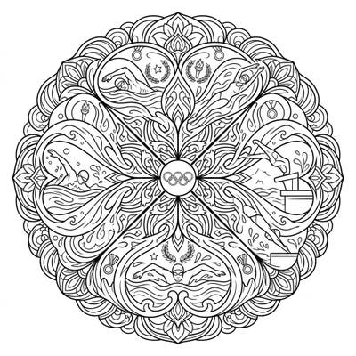 Experience the grace and power of Olympic swimming combined with the calming beauty of a mandala. This unique coloring page offers an intricate journey into sport and art, perfect for all ages.