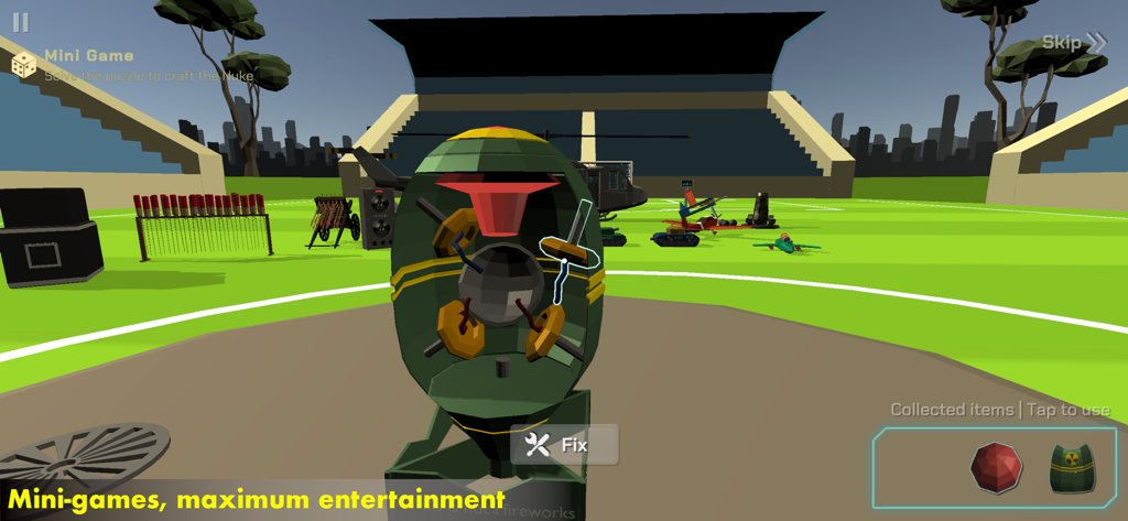 Un minijuego 3D en Fireworks Play donde el jugador resuelve un rompecabezas para fabricar una bomba nuclear