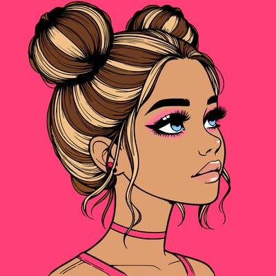 realistic girl with buns on the top of her head