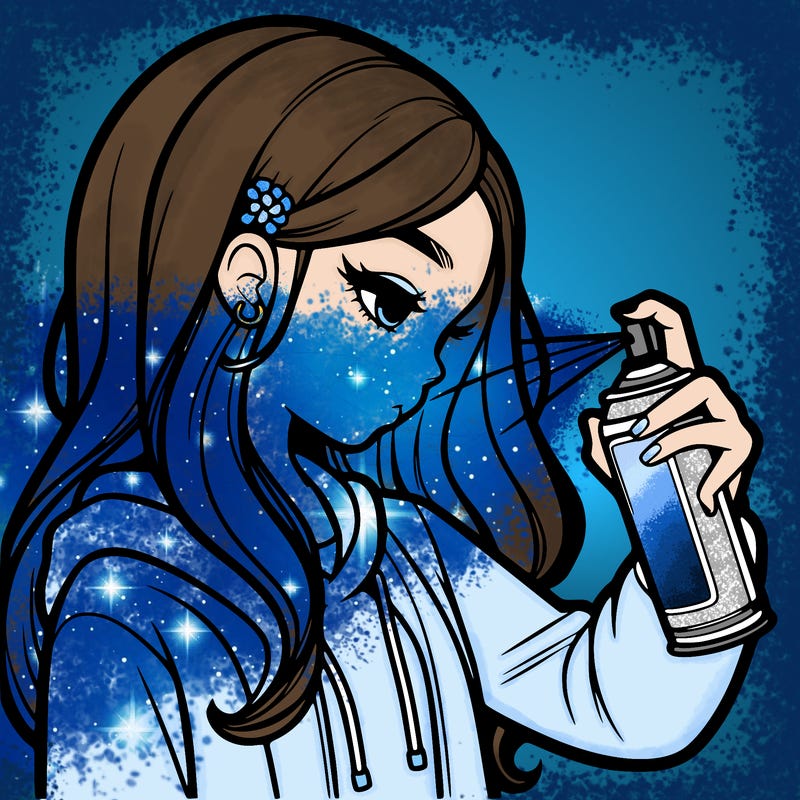 a realistic girl spray painting