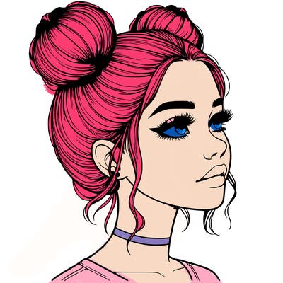 realistic girl with buns on the top of her head