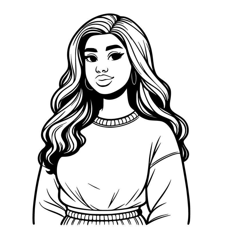 peruvian girl with bust and beautiful lips full body and sweatshirt with more or less long hair