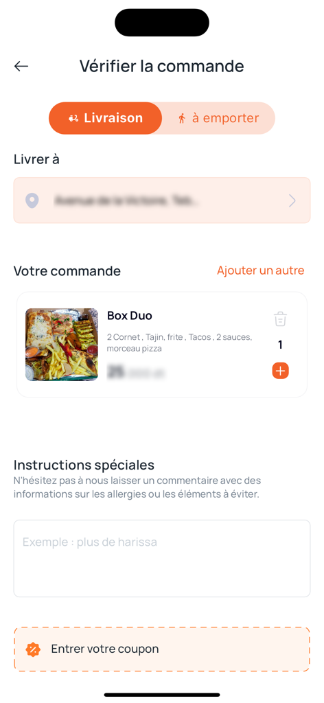 Fly Delivery - Fly Delivery mobile app screen showing the order summary and delivery options