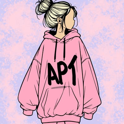 realistic girl with a oversized sweatshirt on and a bun