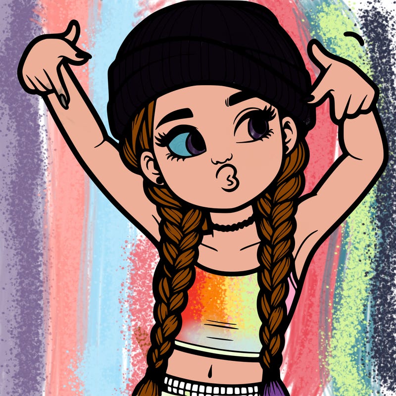 realistic teenage girl with braids and a beanie and crop top doing 🫶🏼