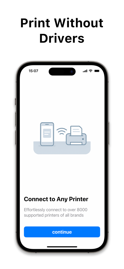 Smart Printer App ゜ - Pantalla de smartphone mostrando la interfaz de la App Impresora Inteligente para conectarse a impresoras de forma inalámbrica sin controladores