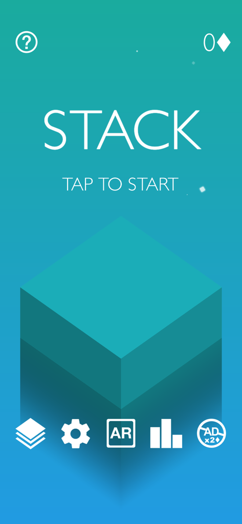 Stack AR - The main menu of Stack AR game with a minimalist teal background and a 3D block