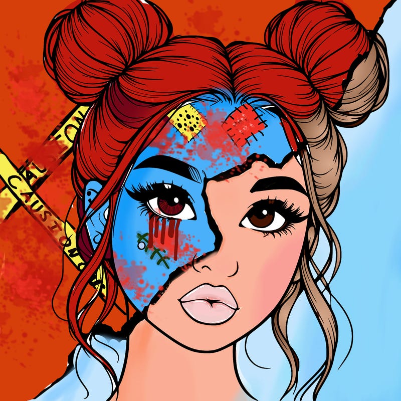 realistic girl with two buns on her hair and lips