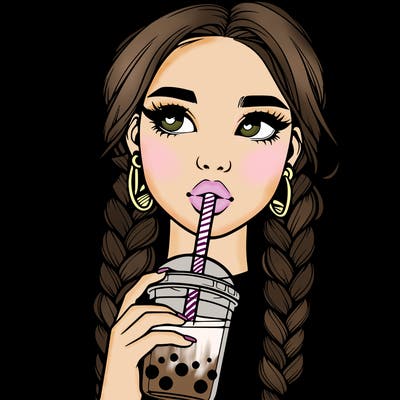 realistic girl with braided hair drinking boba