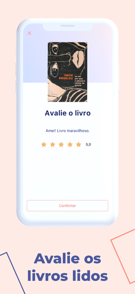 A mobile screen from the Cabeceira app showing a five star rating and review for a book