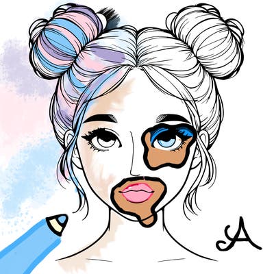 realistic girl with two buns on top of her head