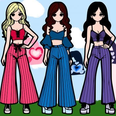 girls with flare pants and crop tops realistic