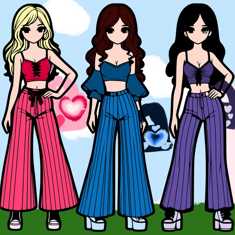 girls with flare pants and crop tops realistic