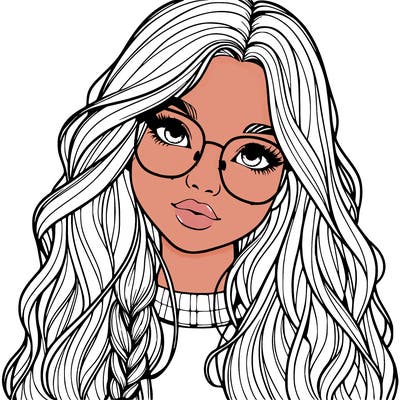 girl with long hair and freckles and glasses realistic