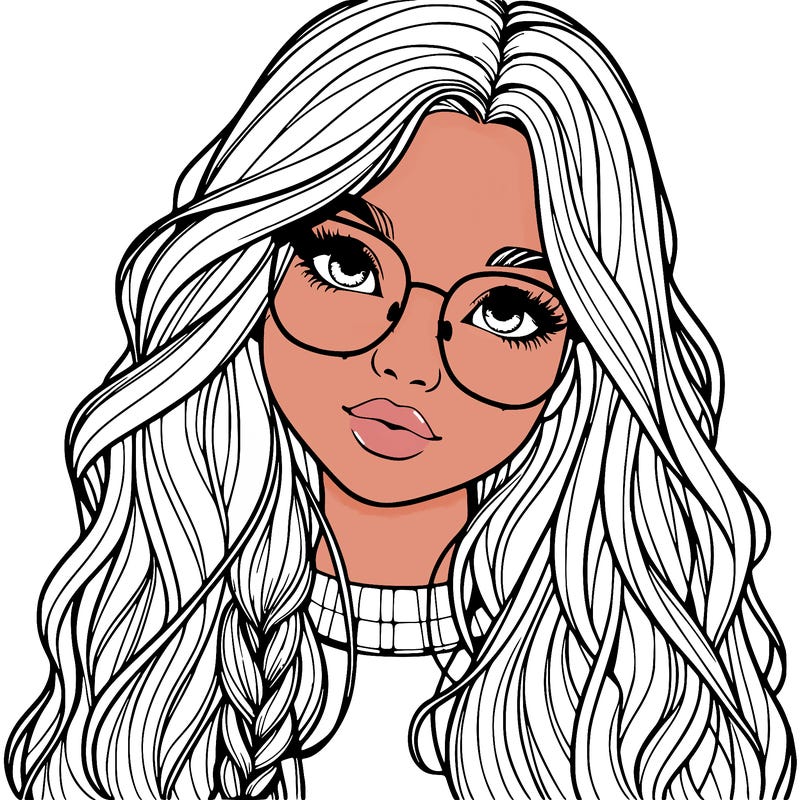 girl with long hair and freckles and glasses realistic