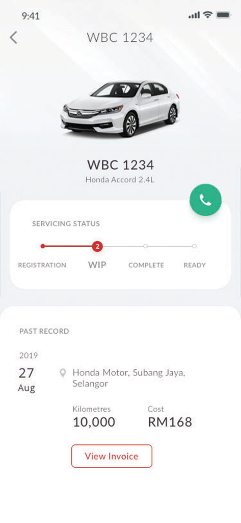 Suivi de l'état du service en temps réel et historique de l'entretien dans l'application HondaTouch