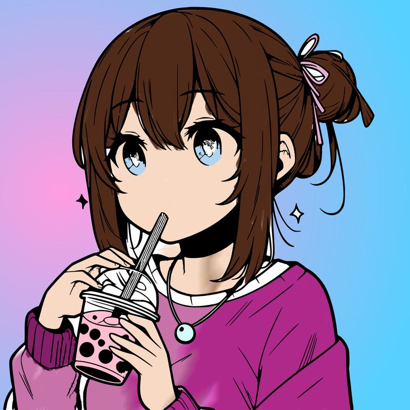 manga character drinking boba