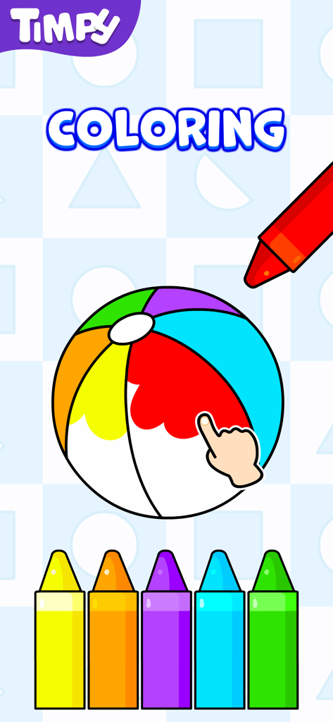 Toddler Games for 1 Year Olds~ - A child coloring a beach ball with colorful crayons in a toddler educational game