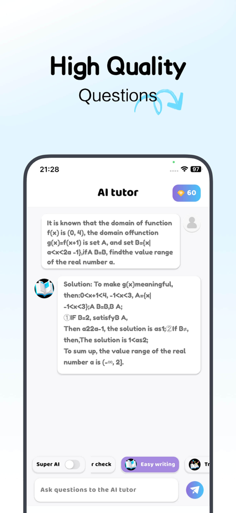Goth AI - Math Problem Solver - AI tutor chat interface showing a step by step math problem solution