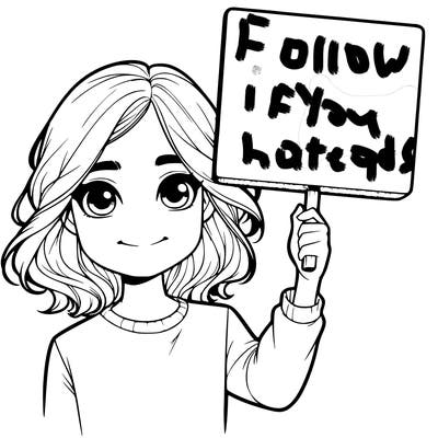 realistic girl holding up a sign