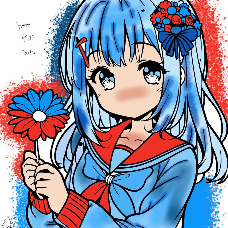 anime girl holding a flower