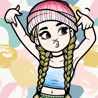 realistic teenage girl with braids and a beanie and crop top doing 🫶🏼