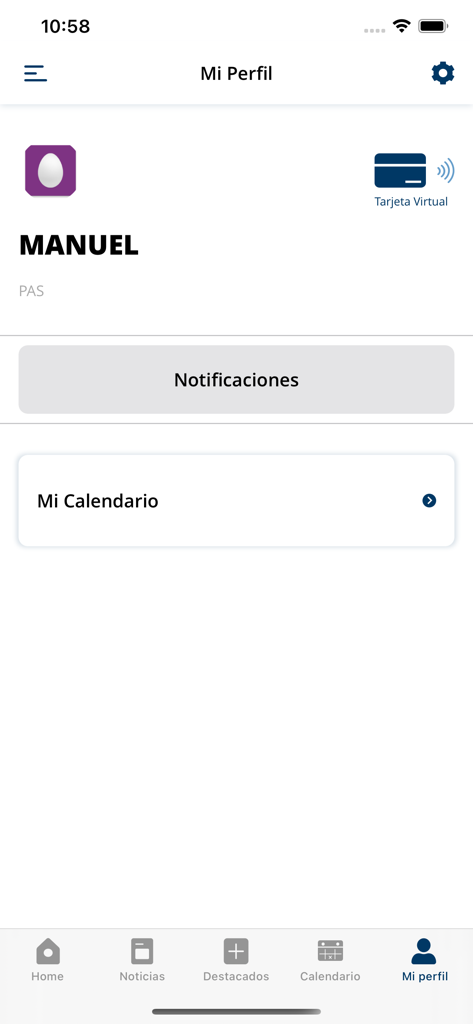 Tela de perfil do aplicativo UJI apresentando o RG digital de estudante e acesso ao calendário acadêmico