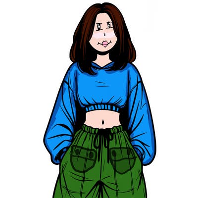 realistic girl faceless with baggy pants and a crop top