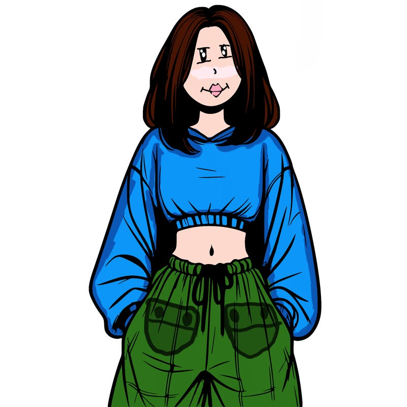 realistic girl faceless with baggy pants and a crop top