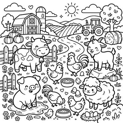 Step into a world of cuteness with this delightful Kawaii Farm Animals coloring page. Featuring a playful assembly of barnyard favorites, each rendered in the charming Japanese-inspired style with thick, bold outlines.