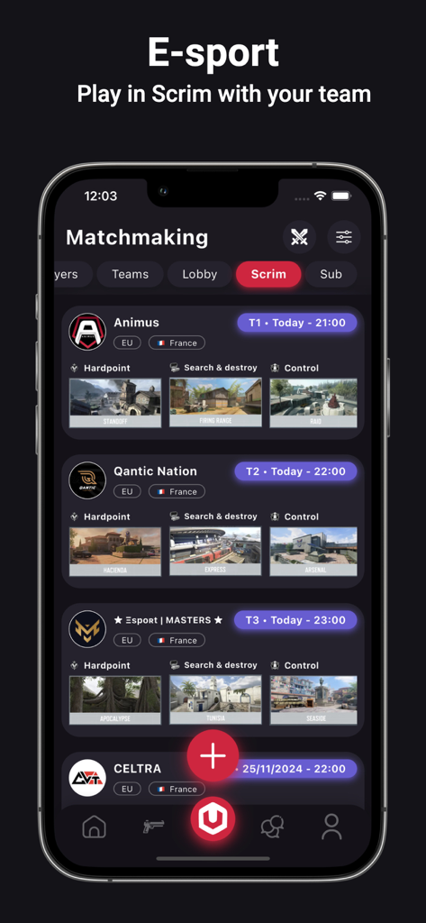 Universe Meta - Universe Meta app matchmaking interface for Call of Duty Mobile esports scrims
