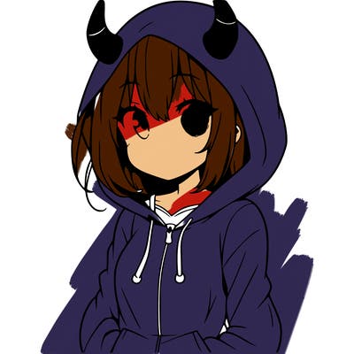 anime girl with horns and a hoodie