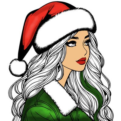 realistic girl in santa hat