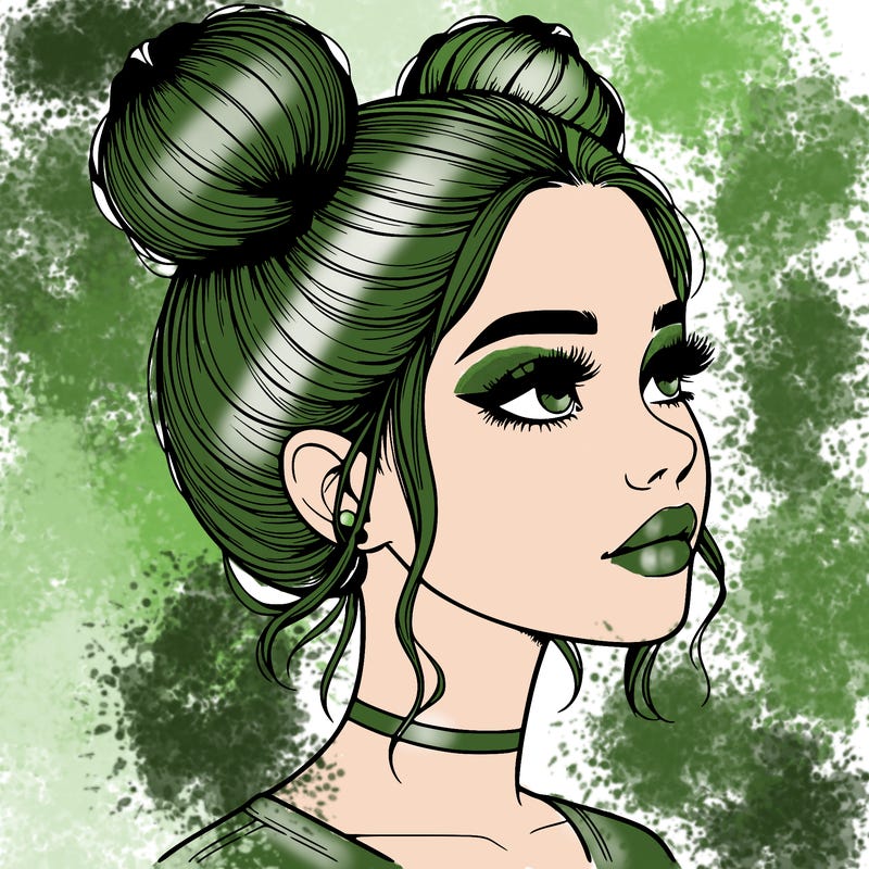 realistic girl with buns on the top of her head