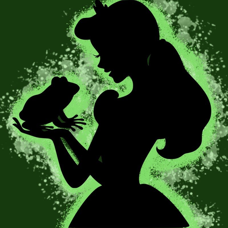 a shadow of a princess holding a frog realistic