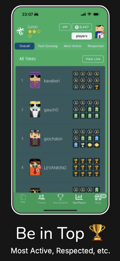 Joker - Online Game - Leaderboard screen showing top players and rankings in the Joker online card game